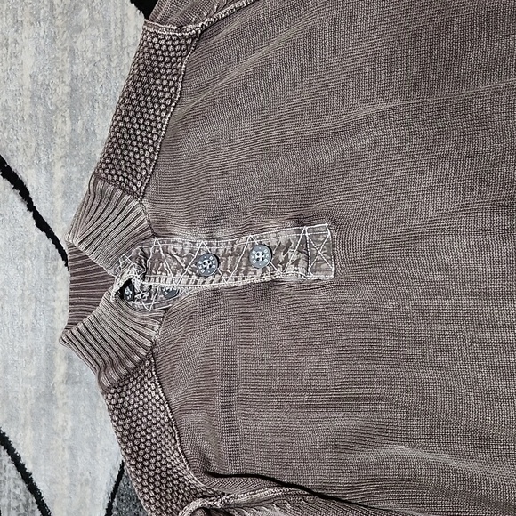 VINTAGE BKE QUARTER-BUTTON MOCK-NECK SNAP-POCKET SLEEVE PATTERN BROWN SW… - Picture 2 of 11